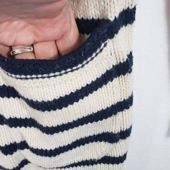 J. Crew Striped Open Front Cardigan Cowl Sweater Knit Pockets Cream Navy Sz XXS - Picture 6 of 8